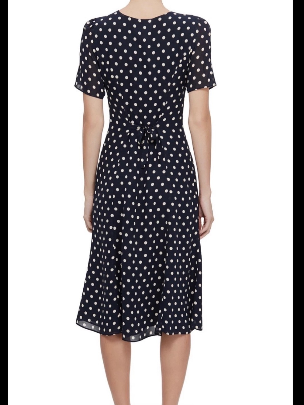 New Reformation Lise Polka Dot Chiffon Dress In Navy Size 6 $198 - Picture 3 of 12